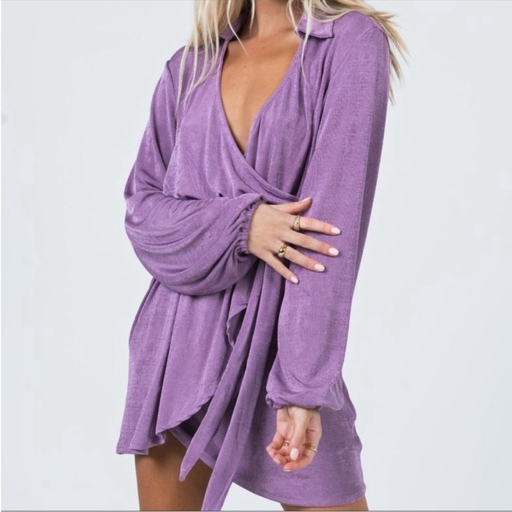 Princess Polly Party Time Mini Dress Purple Belted long sleeve NWT US Size 6